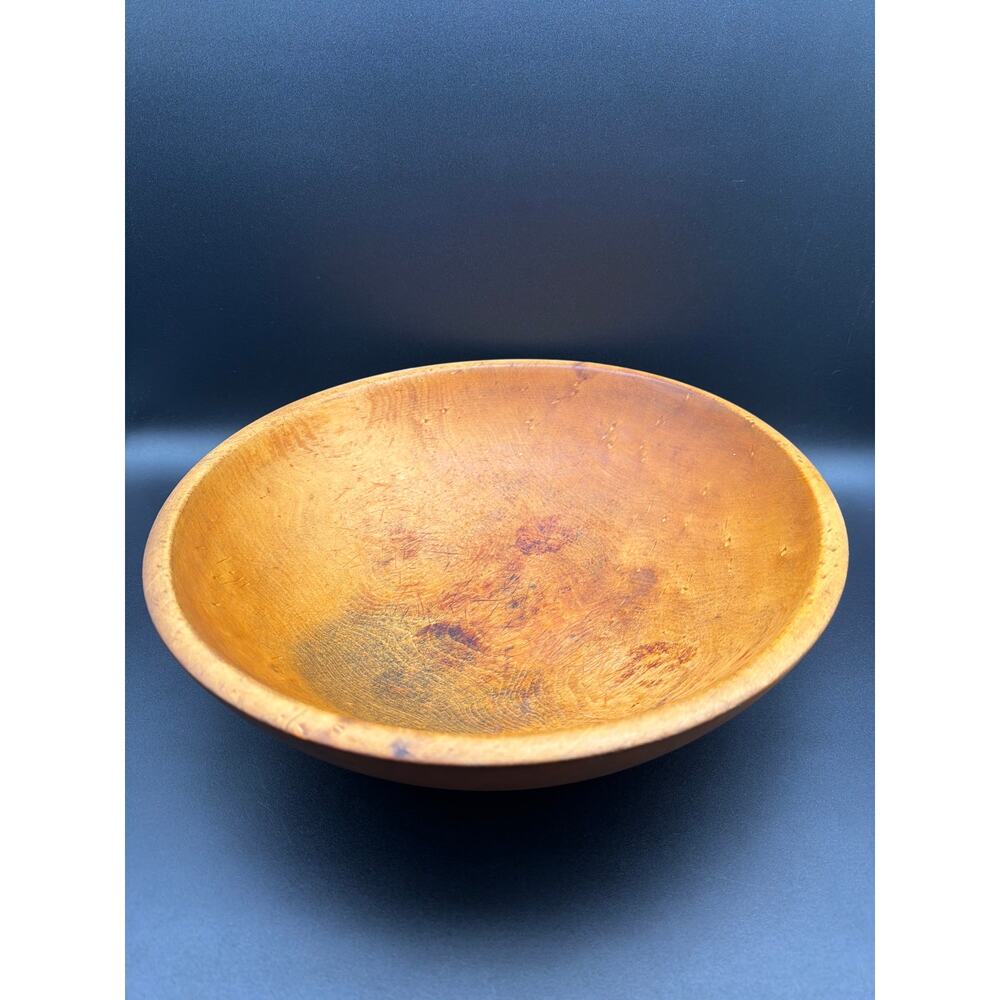 Large 13” Vintage Signed Munising Wooden Dough Bowl Primitive Farmhouse Cracked